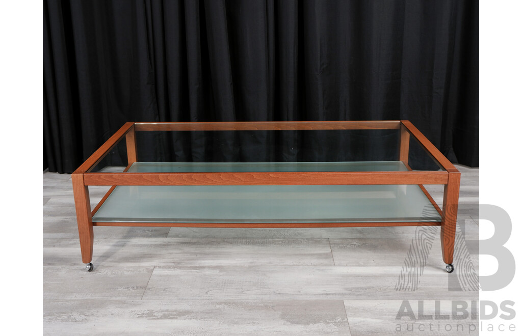 Glass Coffee Table With Teak Frame