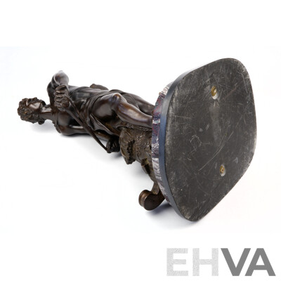 Bronze Statue of David, of Goliath Fame, Arming His Sling on Marble Base, After Bennini