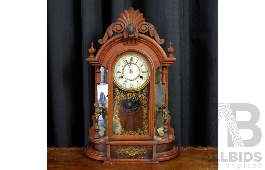 Vintage Walnut Ansonia Mantle Clock with Painted Dial