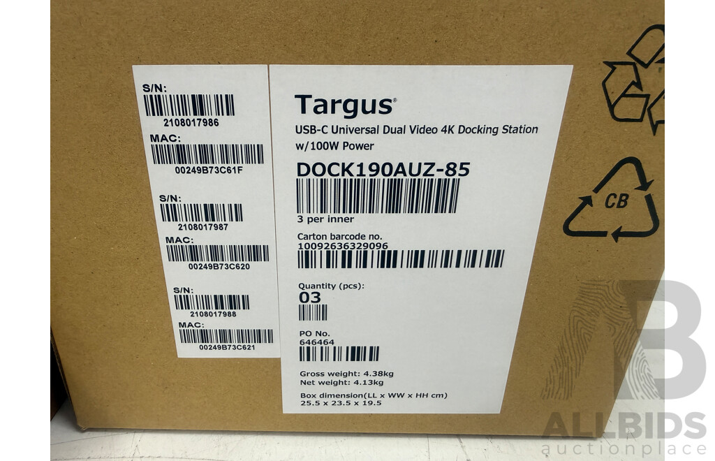 Targus USB-C Universal DV4K Docking Station with 100W Power Delivery - Box Containing 3 Docks