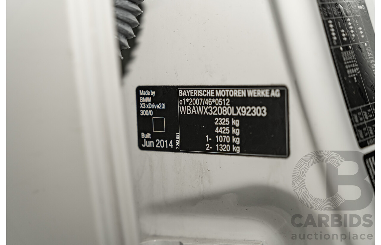 8/2014 BMW X3 Xdrive 20i (AWD) F25 MY14 4d Wagon White Turbo 2.0L