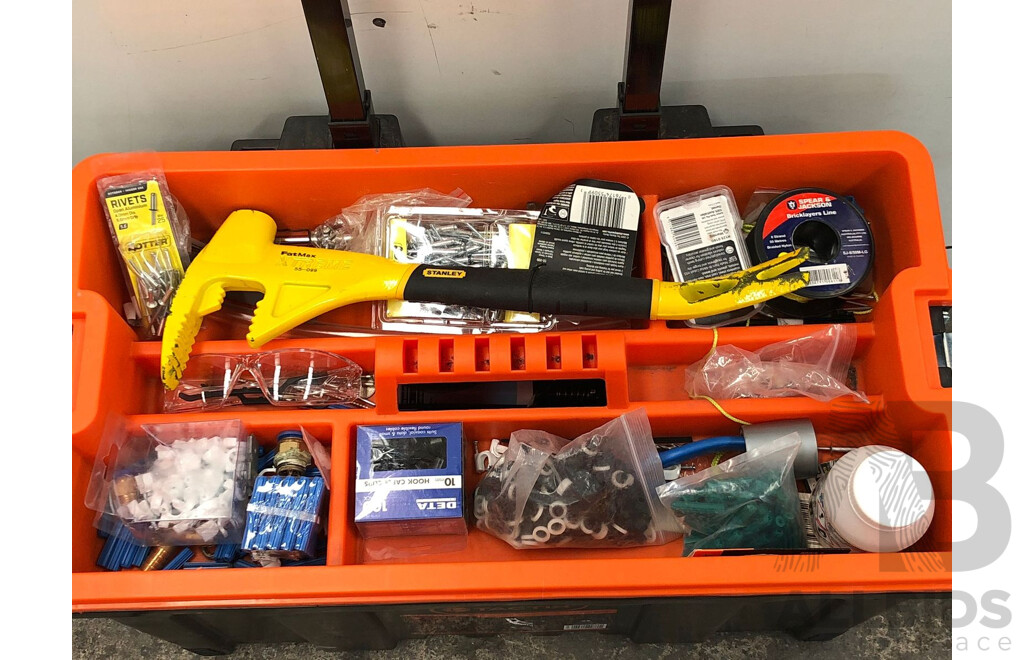 Tactix 2 in 1 Rolling Tool Box with Various Tools and Hardware