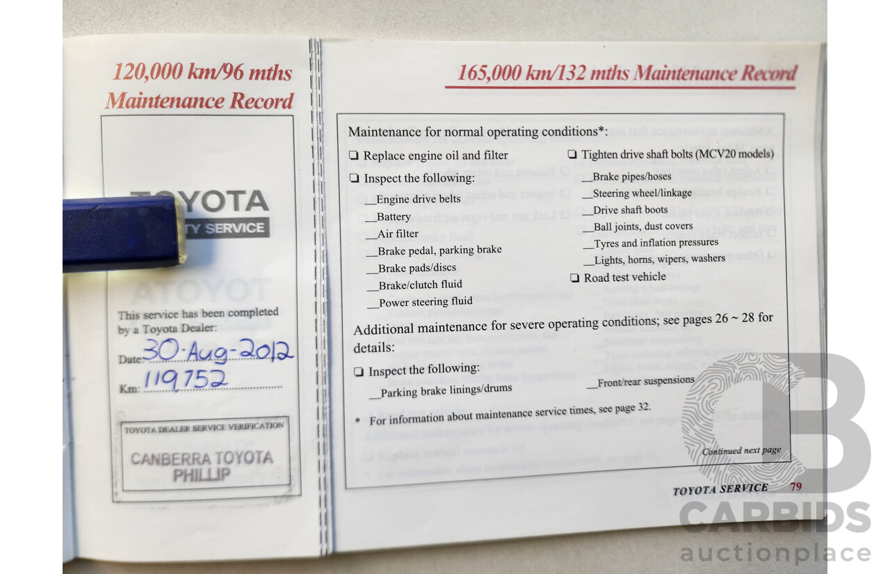 08/2001 Toyota Camry TOURING FWD MCV20R 4D Sedan Green 3.0L