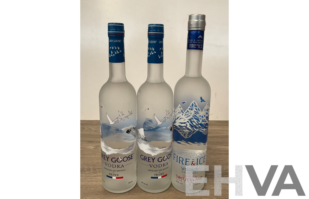GREY GOOSE Vodka X2 & FIRE & ICE Vodka - Lot of 3