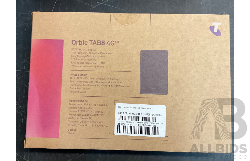 Telstra Locked ORBIC TAB8 4G Tablet - Black