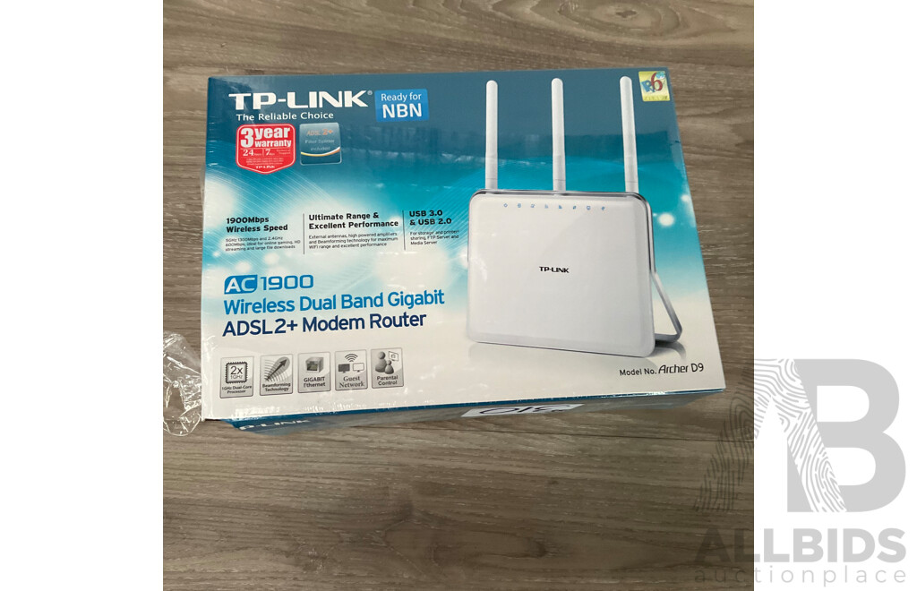 TP-LINK AC1900 Wireless Dual Band Gigabit ADSL2 Modem Router & 8 Port Gigabit Desktop Switch - Lot of 2