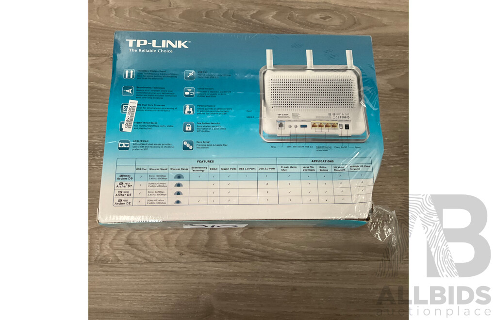 TP-LINK AC1900 Wireless Dual Band Gigabit ADSL2 Modem Router & 8 Port Gigabit Desktop Switch - Lot of 2