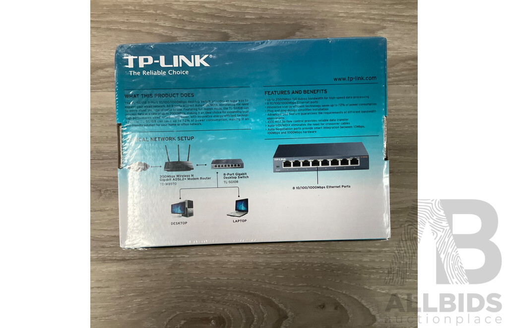 TP-LINK AC1900 Wireless Dual Band Gigabit ADSL2 Modem Router & 8 Port Gigabit Desktop Switch - Lot of 2