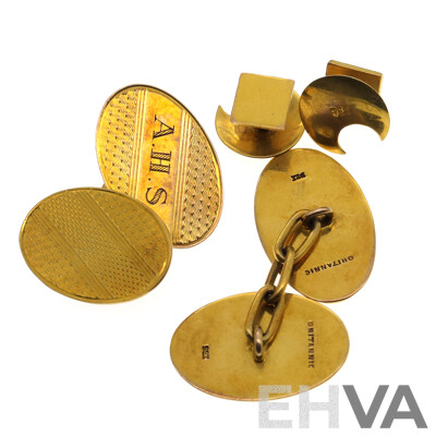 9ct Britannic Vintage Cuff Links and (2) 9ct Gold Square Buttons, All Hallmarked, 8.50 Grams