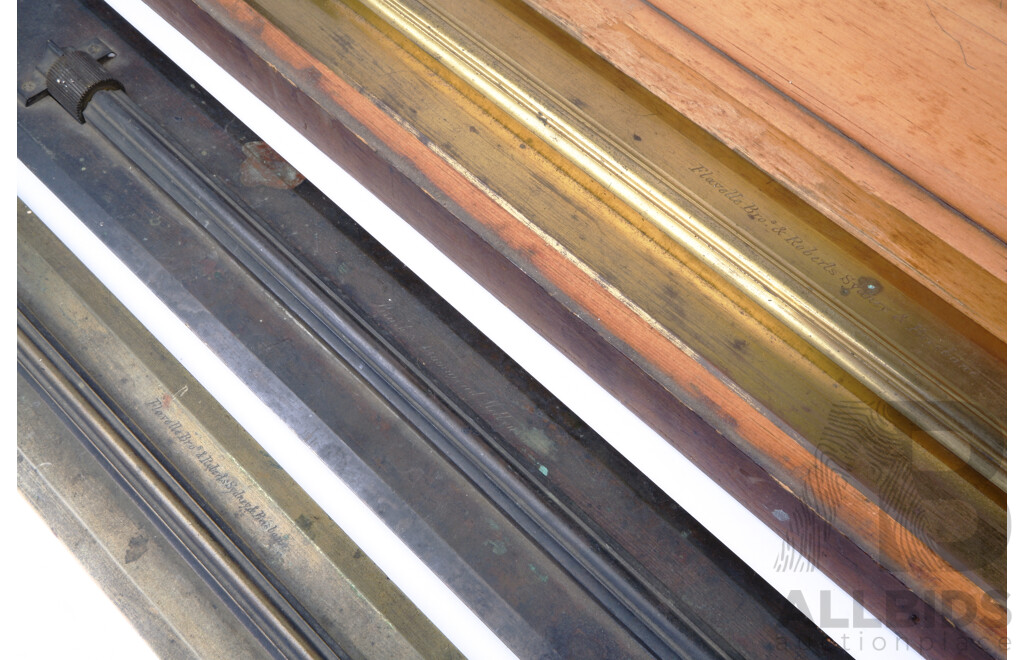 Antique Brass Rolling Parallel Rule in Wooden Case and Smaller Example by Flavelle Bros, Sydney Along with Medium Sized Example by Brush & Drummond, Melbourne