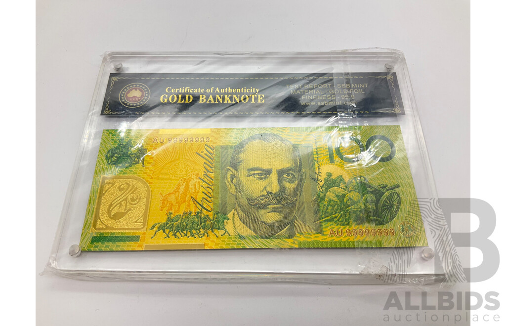 Australian SSB Gold Foil One Hundred Dollar Note .999
