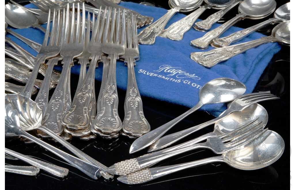 Vintage Silver Plate 59 Piece Flatwear Set in Kings Pattern Along with Other Silver Plate Items