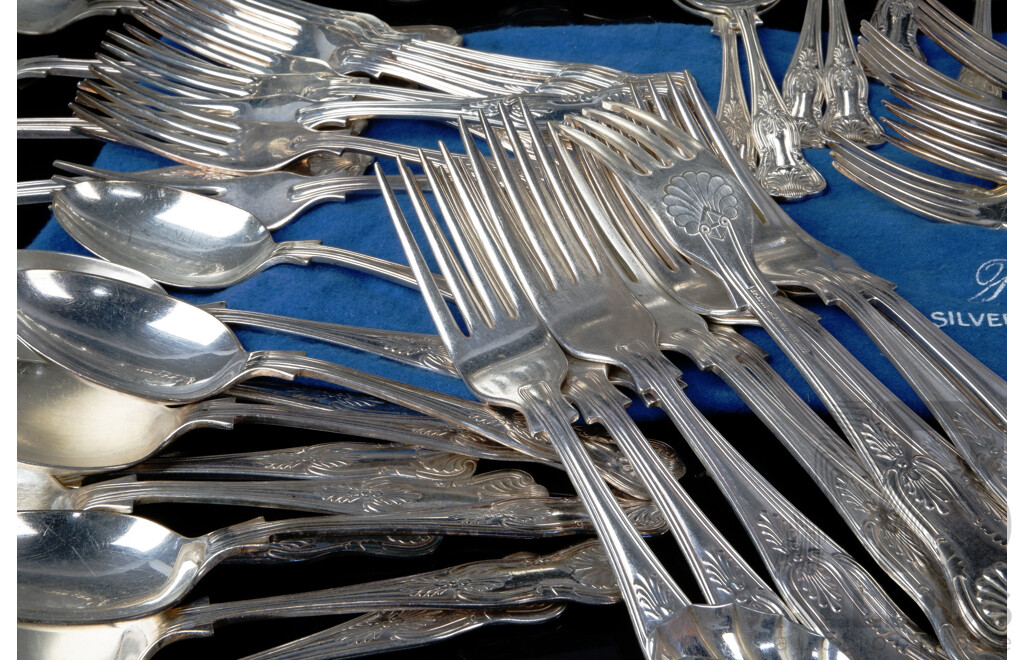 Vintage Silver Plate 59 Piece Flatwear Set in Kings Pattern Along with Other Silver Plate Items