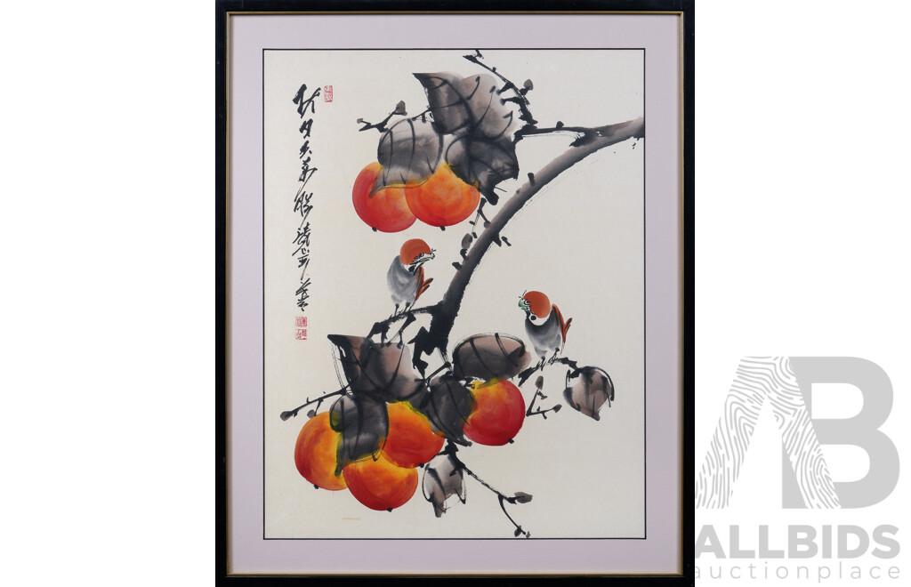 20th Century Chinese Watercolour, Bird and Fruit
