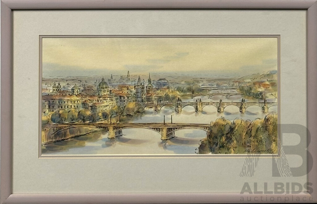 European River Scene 1991, Ink & Watercolour