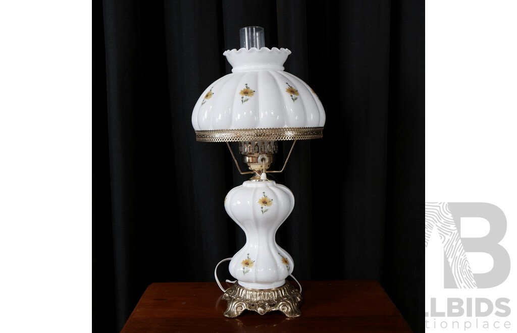Milk Glass and Brass Table Lamp