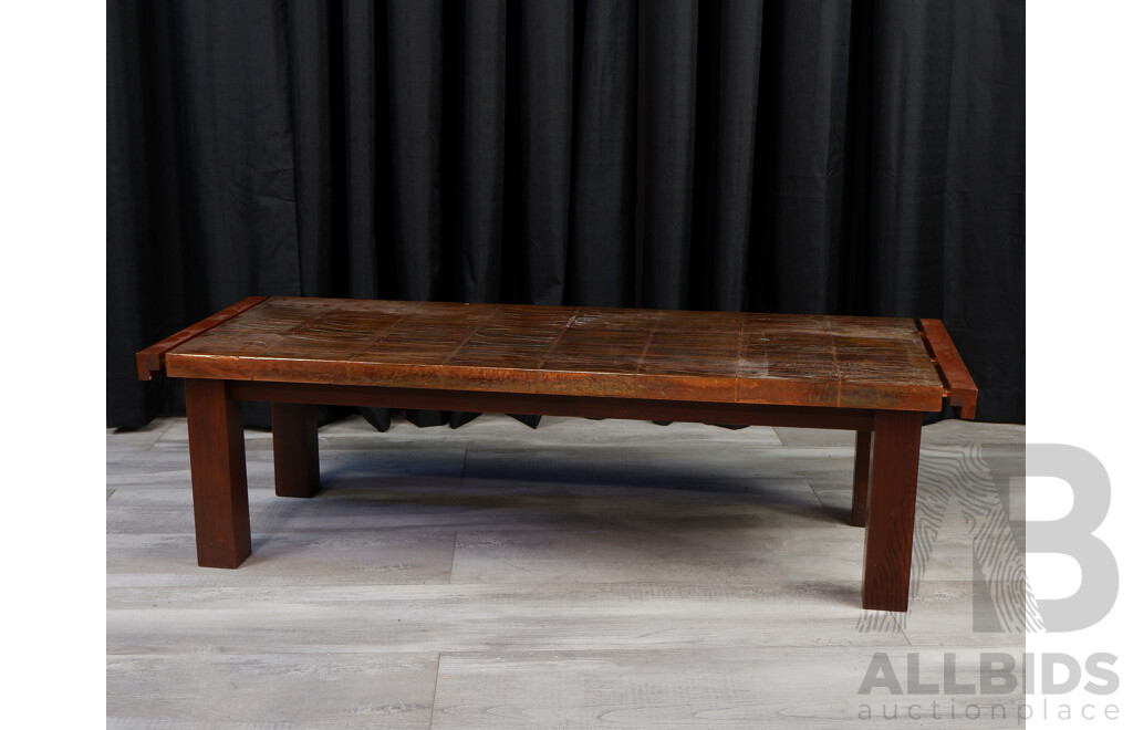 Vintage Copper Top Timber Framed Coffee Table