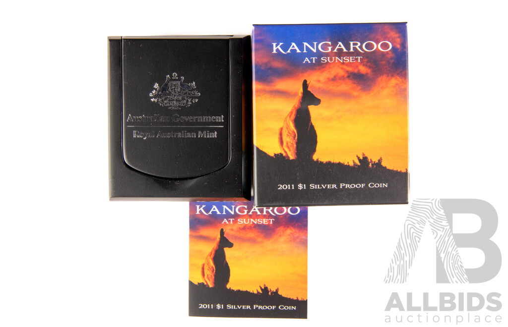 Australian RAM 2011 Silver Proof One Dollar Coin, Kangaroo at Sunset .999
