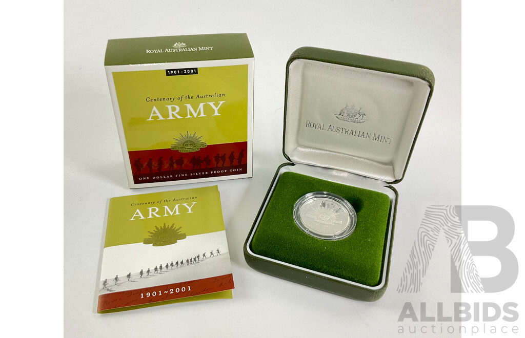 Australian 2001 Silver One Dollar Proof Coin, 100th Anniversary of the Army .999