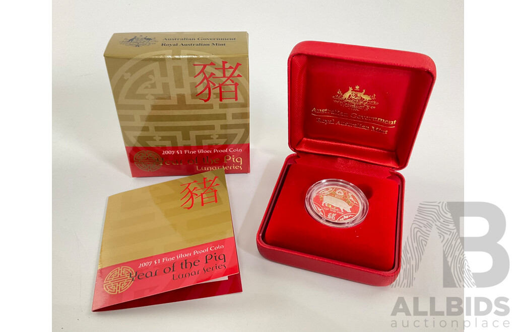Australian RAM 2007 Silver One Dollar, Lunar Series Year of the Pig .999