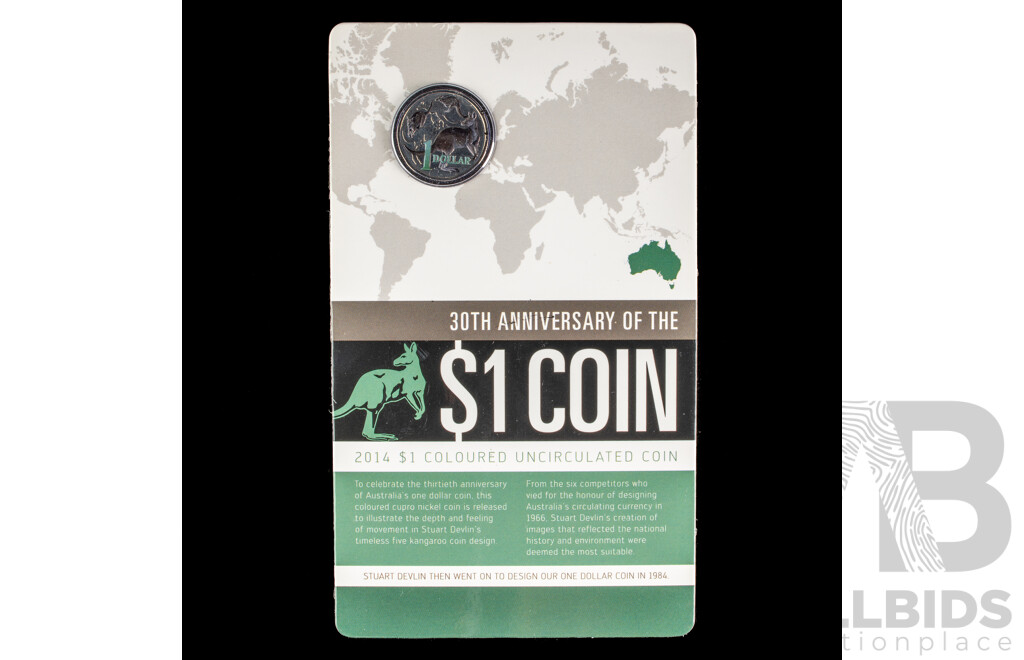 Australian RAM 2014 Coloured One Dollar Coin, 30th Anniversary of the One Dollar Coin