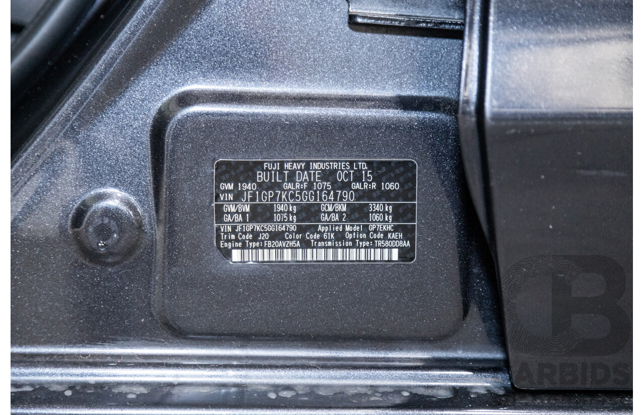 12/2015 Subaru XV 2.0i-S (AWD) G4X MY15 4d Wagon Dark Grey Metallic 2.0L