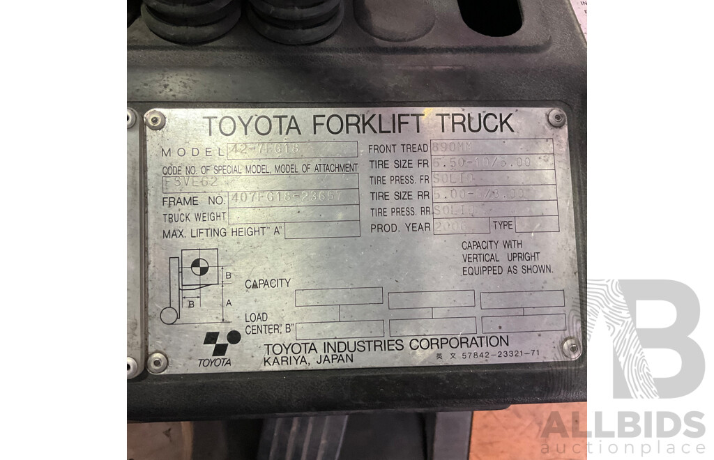 2006 TOYOTA 42-FG18 Counterbalance Forklift