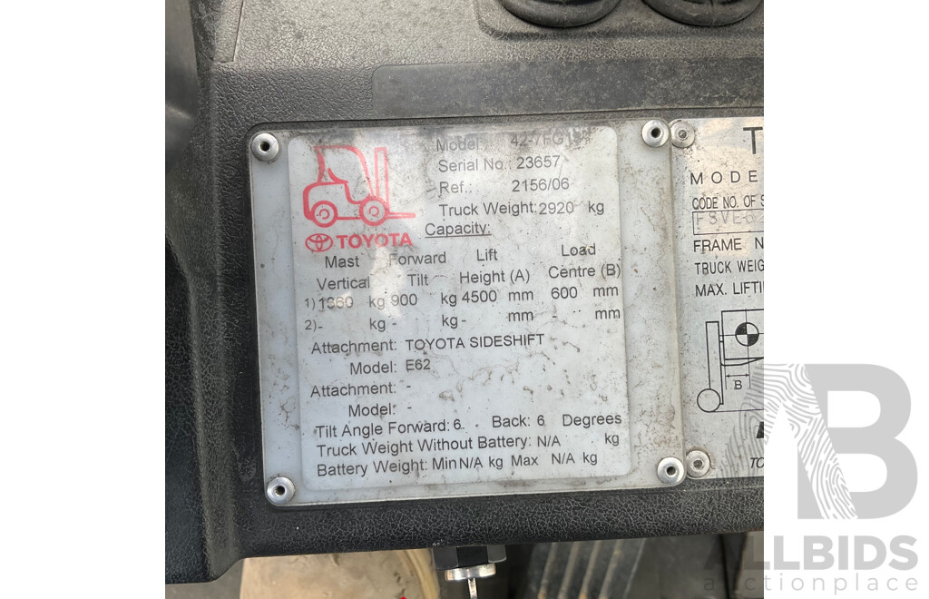 2006 TOYOTA 42-FG18 Counterbalance Forklift