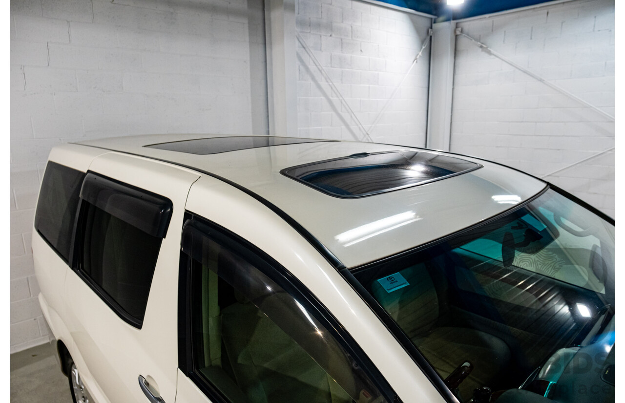 08/2003 Toyota Alphard G MZ (4x4) MNH15W 4d Van White V6 3.0L - 6 Seater - 05/2020 Used Import