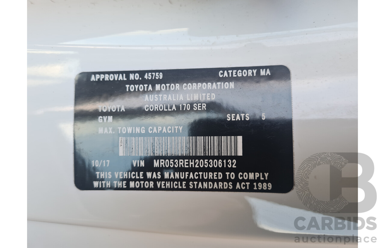 10/2017 Toyota Corolla Ascent ZRE172R 4d Sedan White 1.8L