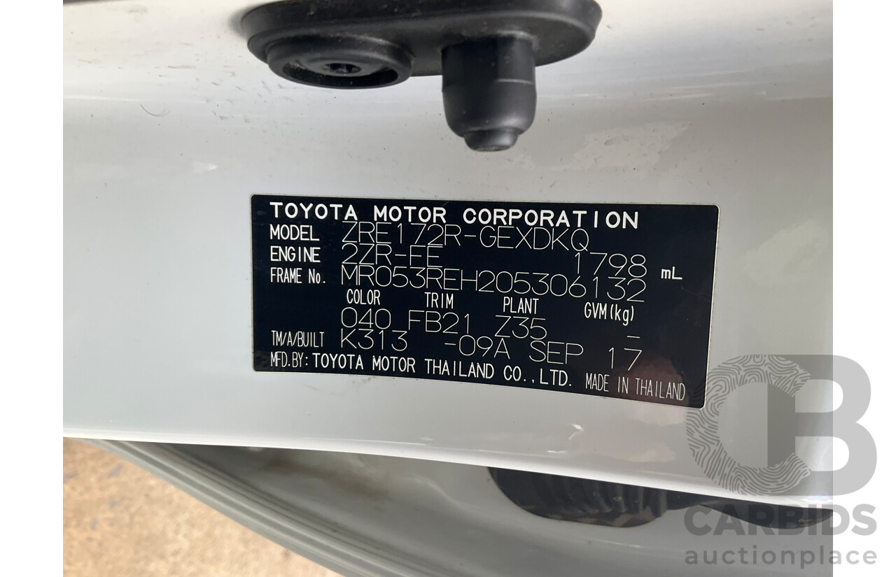10/2017 Toyota Corolla Ascent ZRE172R 4d Sedan White 1.8L