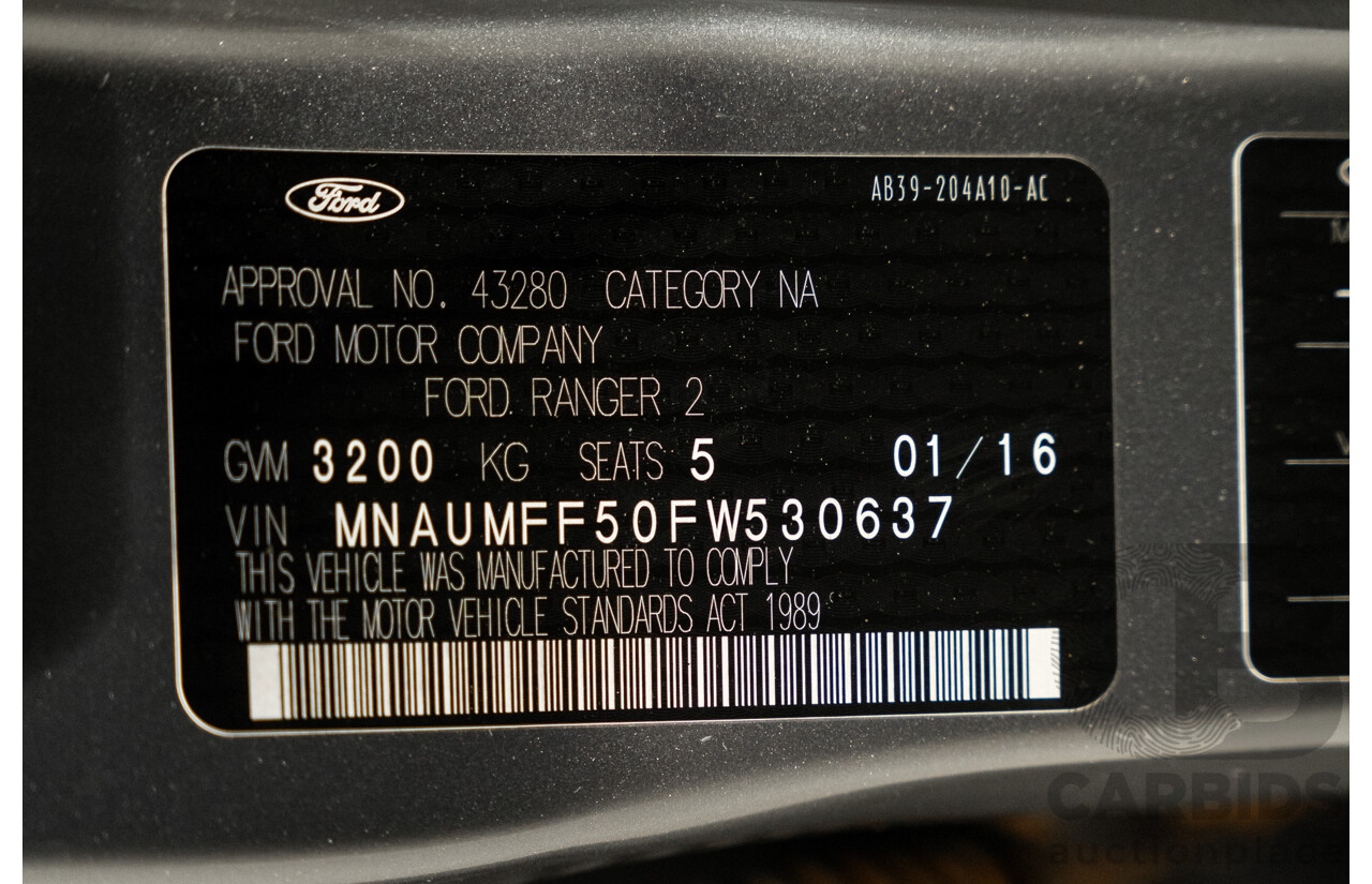 01/2016 Ford Ranger XLT 3.2 (4x4) PX MKII 4d Dual Cab Utility Ignot Silver Metallic Turbo Diesel 3.2L