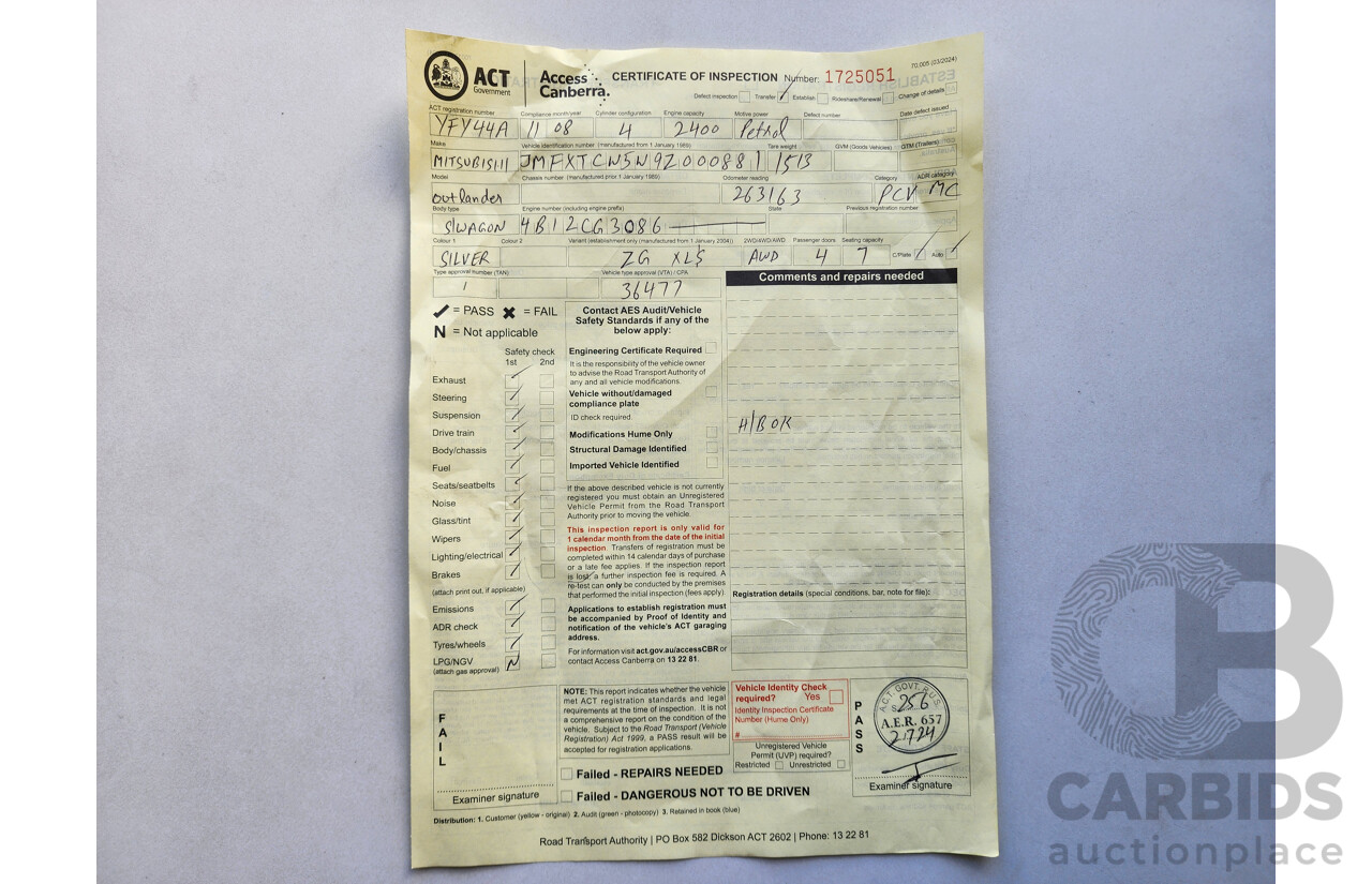 11/2008 Mitsubishi Outlander XLS LUXURY (7 SEAT) 4x4 ZG MY09 4D Wagon Silver 2.4L