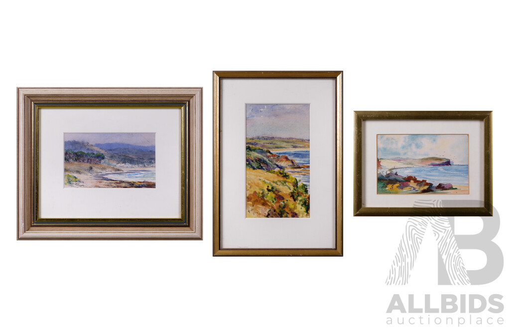 Three Early 20th Century Watercolours, Coastal Seascapes, Dated 1909 & 1914 (3)
