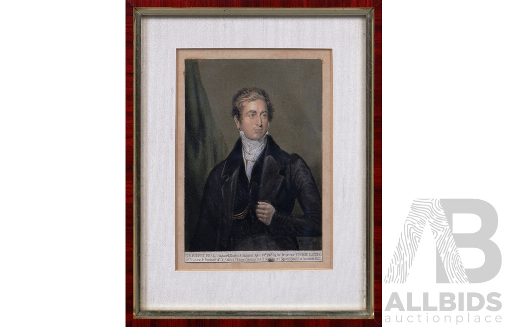 Framed Engravings: View of Chelmsford Church & View of Principal Street in Blandford Together with Portrait of Sir Robert Peel (2)