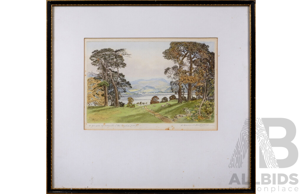 Robert Cresswell Boak (1875-1949, Irish), A Glimpse of Ullswater (The English Lakes), Coloured Etching