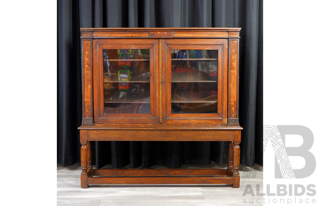 Antique Two Door Glass Front Display Cabinet