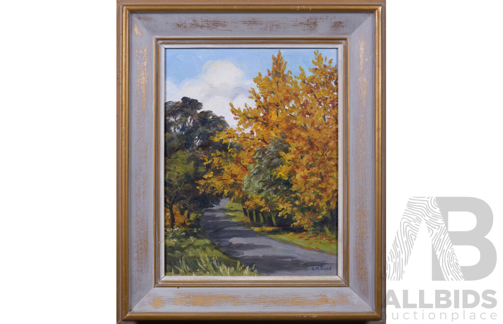 Gladys K. Good (20th Century, Australian), Untitled (Autumn Trees and Laneway), Oil on Canvasboard
