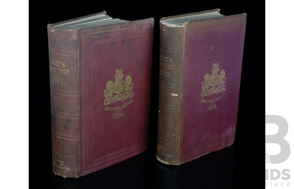 Two Volumes, The New Annual Army List, Militia List and Indian Civil Service List for 1875 & 1891, General H G Hart, John Murray, London, Cloth Bound Hardcovers