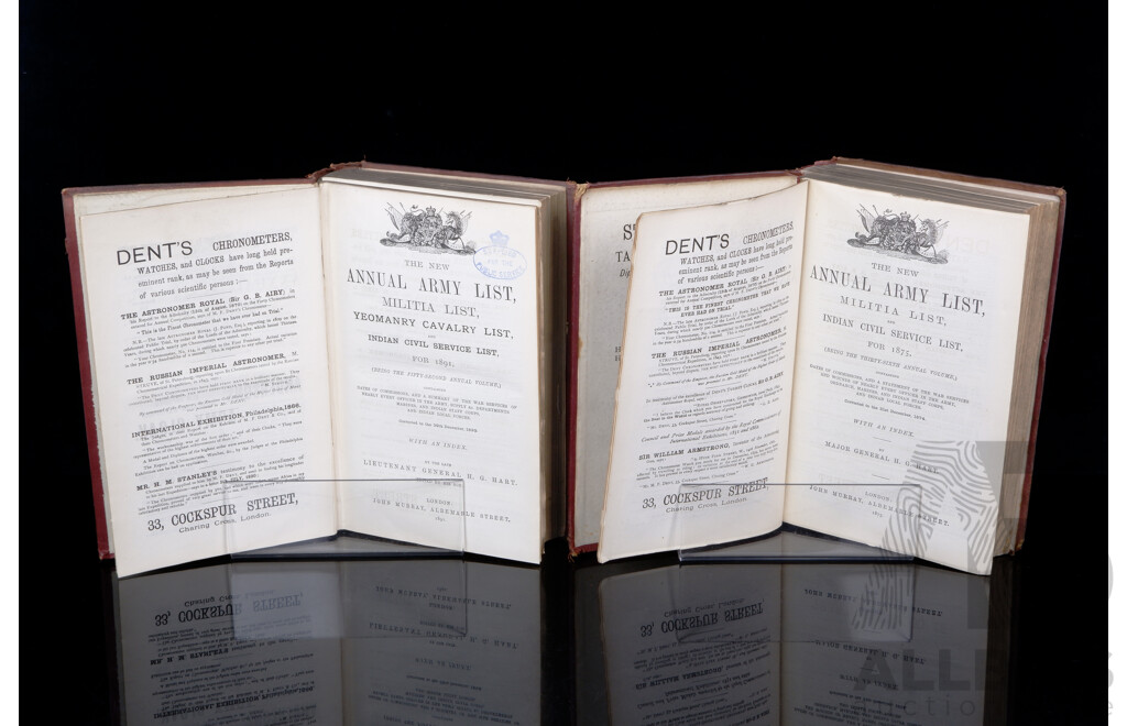 Two Volumes, The New Annual Army List, Militia List and Indian Civil Service List for 1875 & 1891, General H G Hart, John Murray, London, Cloth Bound Hardcovers