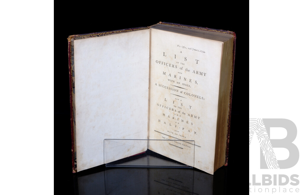 A List of the Officers of the Army and Marines with and Index, Etc, 42nd Edition, War Office, 1794, Leather Bound
