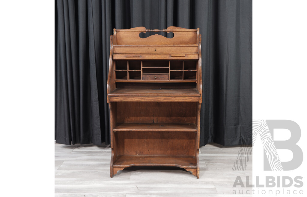 Petite Art Deco Oak Roll Top Desk