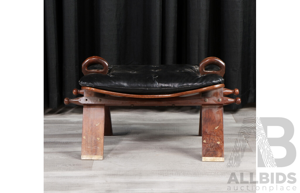 Indian Hardwood Leather Top Camel Stool