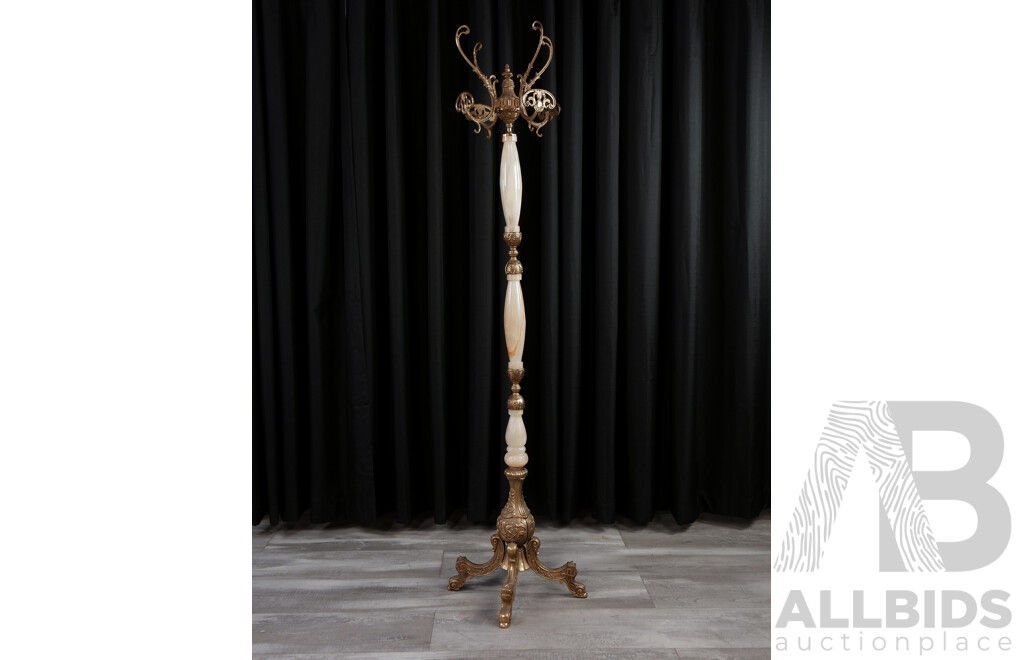 Travertine and Brass Coat Stand