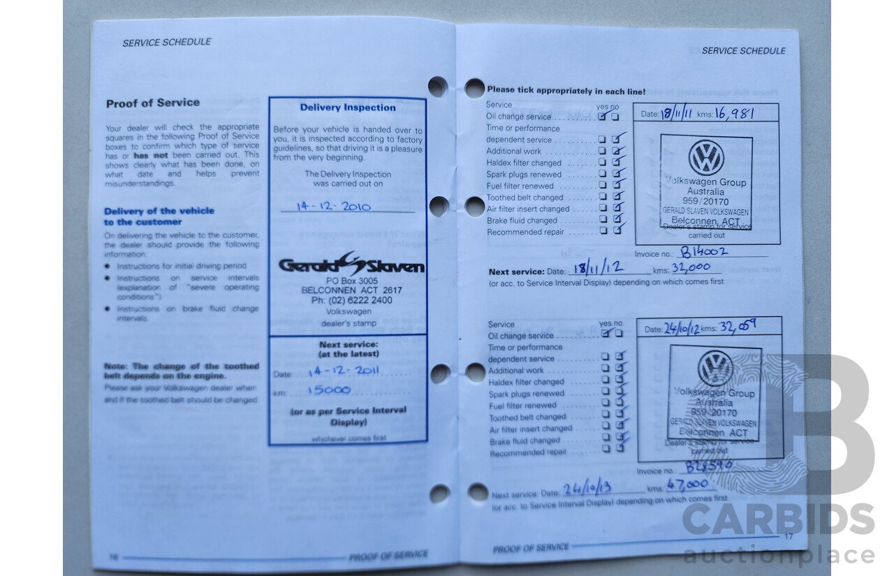 11/2010 Volkswagen Polo 77 TSI COMFORTLINE FWD 6R 5D Hatchback White 1.2L