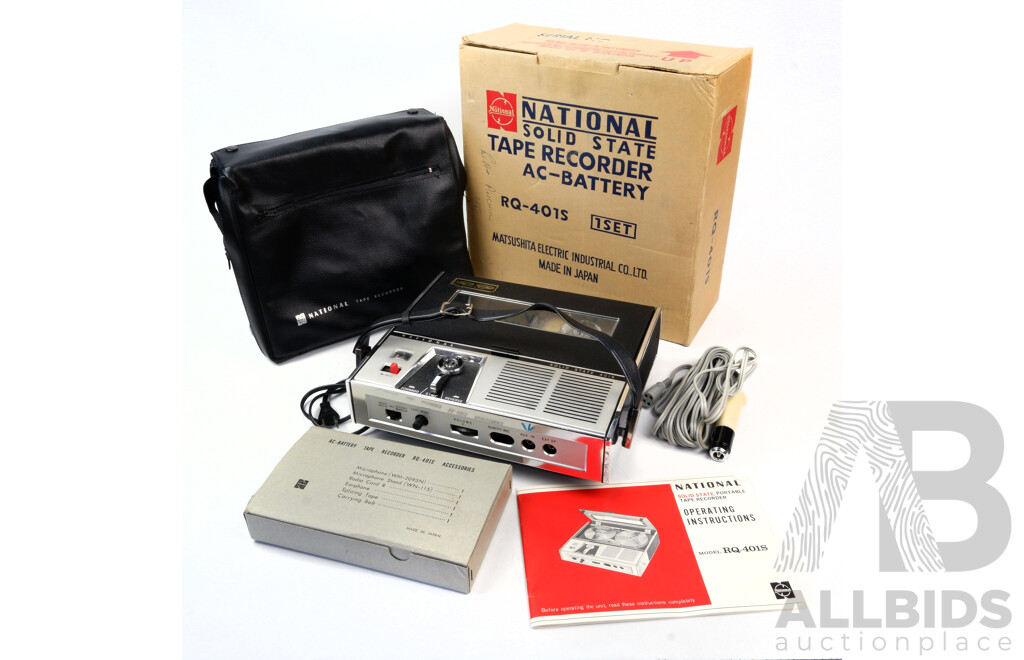 Vintage Japanese National Solid State AC Battery Tape Recorder RQ 401S in Original Box