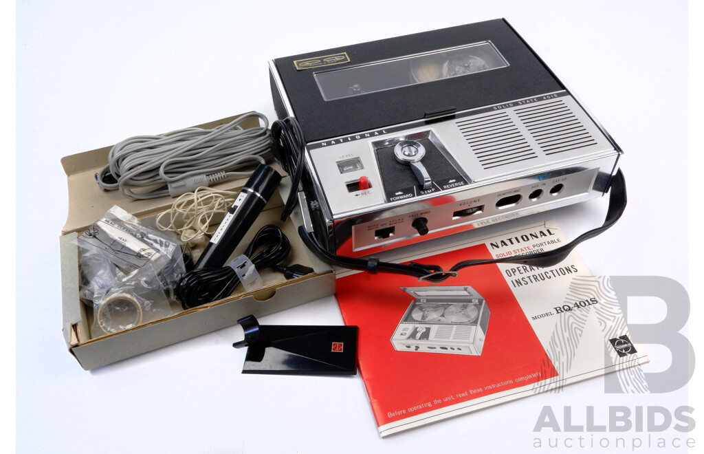 Vintage Japanese National Solid State AC Battery Tape Recorder RQ 401S in Original Box
