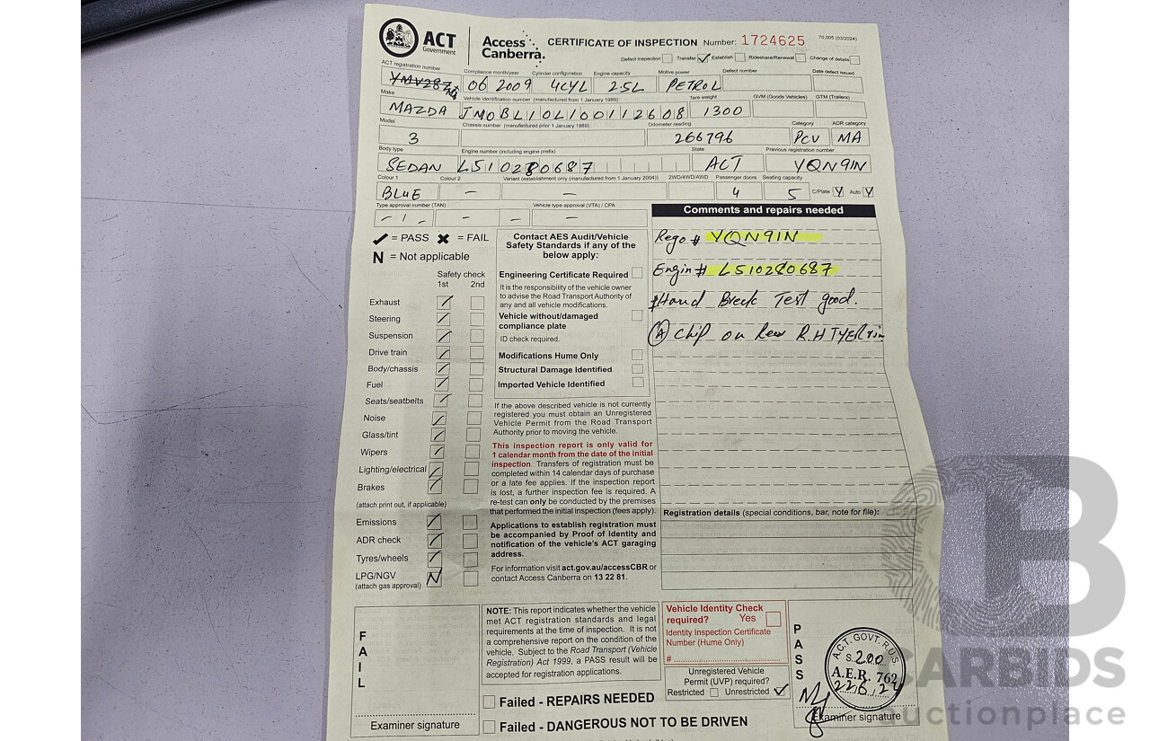 6/2009 Mazda Mazda3 SP25 BL 4d Sedan Blue 2.5L