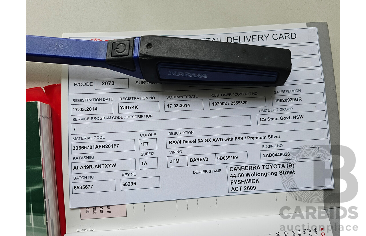 1/2014 Toyota Rav4 GX (4x4) ALA49R 4d Wagon Premium Silver 2.2L