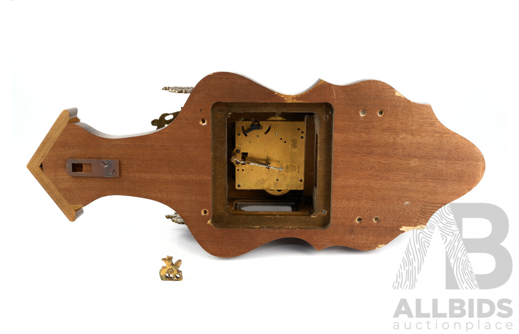 Vintage Zaanse Style Wall Clock, Two Weight Driven with Gilt Metal, Atlas and Pediment, German Movement